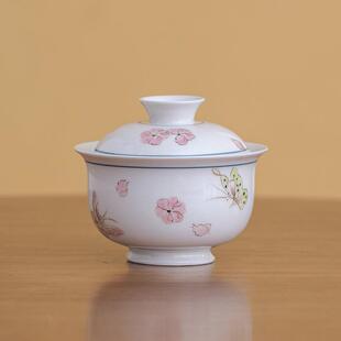 草木灰釉下彩手绘蝴蝶二才盖碗泡茶碗茶杯功夫小号文人盖杯茶碗