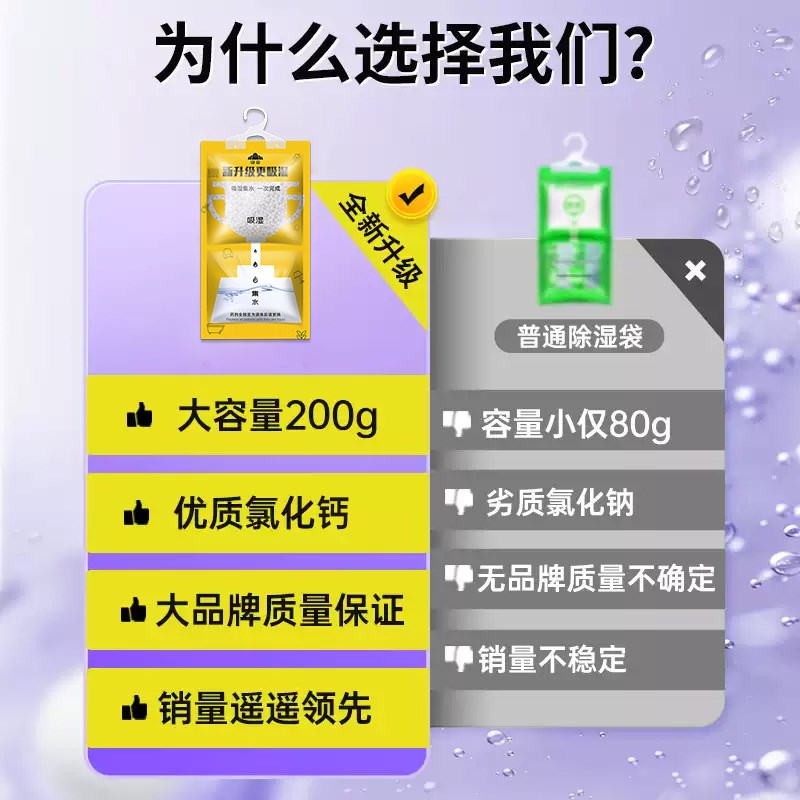 山山挂式除湿袋衣柜防渗漏干燥剂200g*6袋衣服被褥专用防潮除湿袋