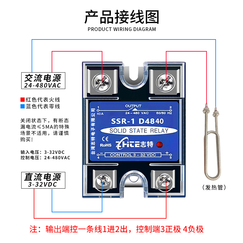 40A固态继电器220V交流小型12V24V100a直流控交流模块SSR-1D4840