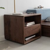 北欧全实木床头柜轻奢榻榻米床储物柜黑胡桃木边柜现代简约床头柜