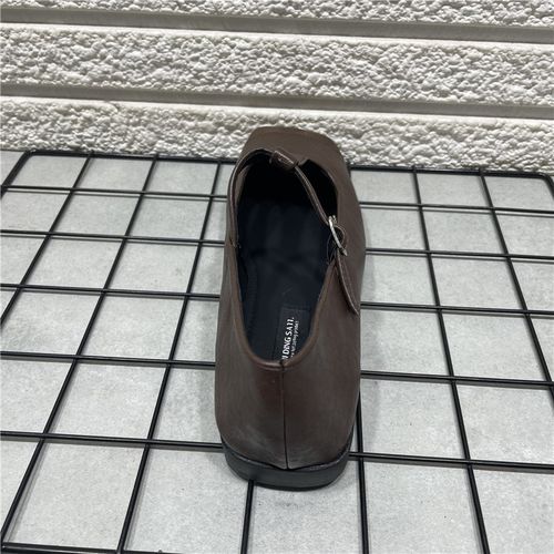 断码处理复古拼接方头单鞋女春秋新款法式晚晚风丁字扣玛丽珍鞋子