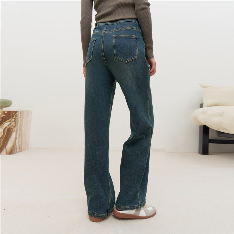 BELLYWEAR孕妇装孕妇裤春秋季新款复古经典蓝牛仔修身加绒喇叭裤