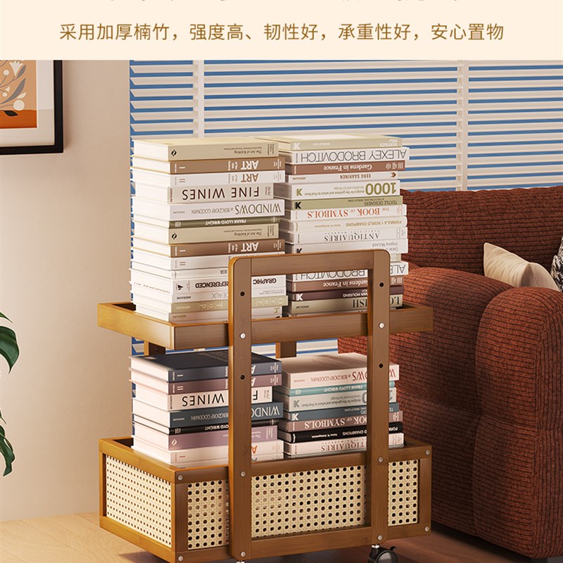 中古风茶几移动带轮小型推车客厅边几床头置物架靠墙零食储物覆古