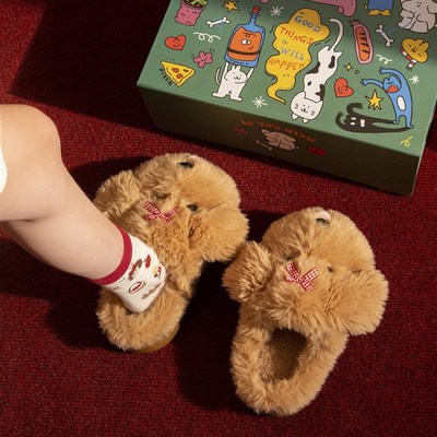 可爱小狗毛拖鞋女冬季棉拖2025新款室内居家居防滑保暖棉拖鞋女款