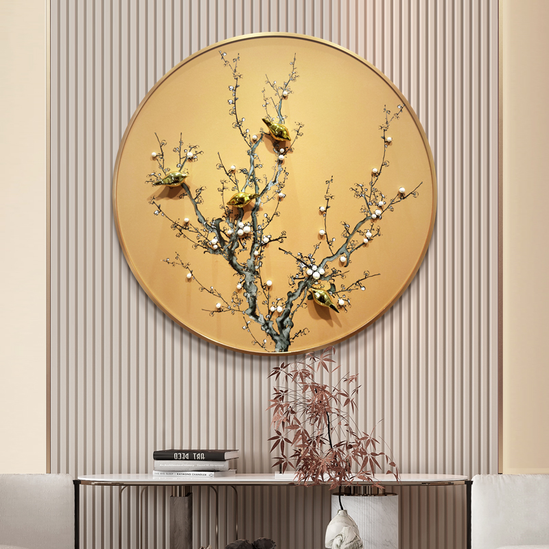 入户玄关立体装饰画圆形新中式走廊过道挂画软装样板房客厅墙壁画图片