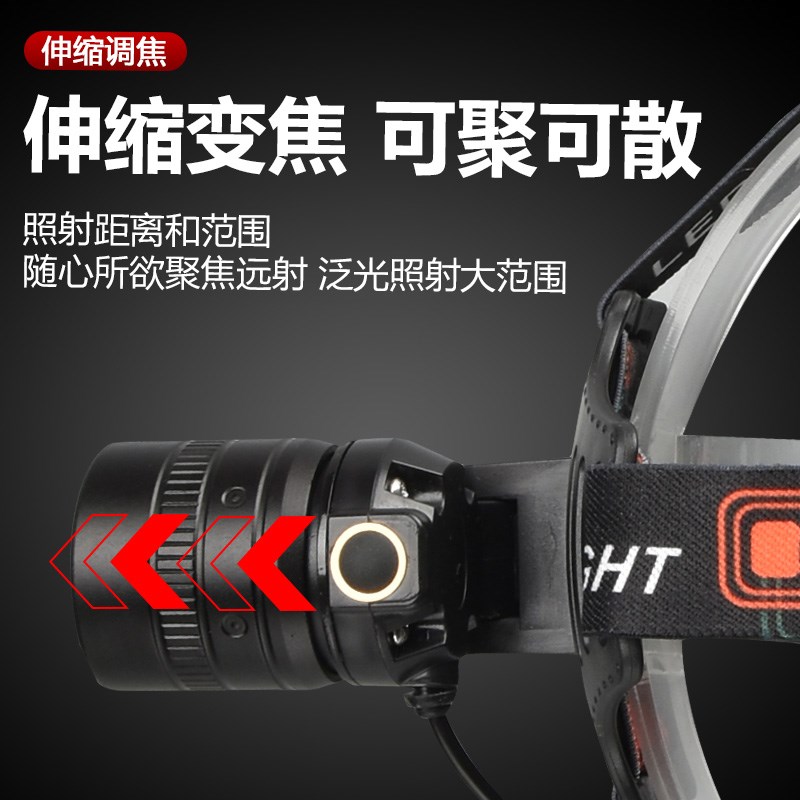 P50头灯高亮度大泛光圆光斑头戴式户外灯拉伸变焦调焦白光