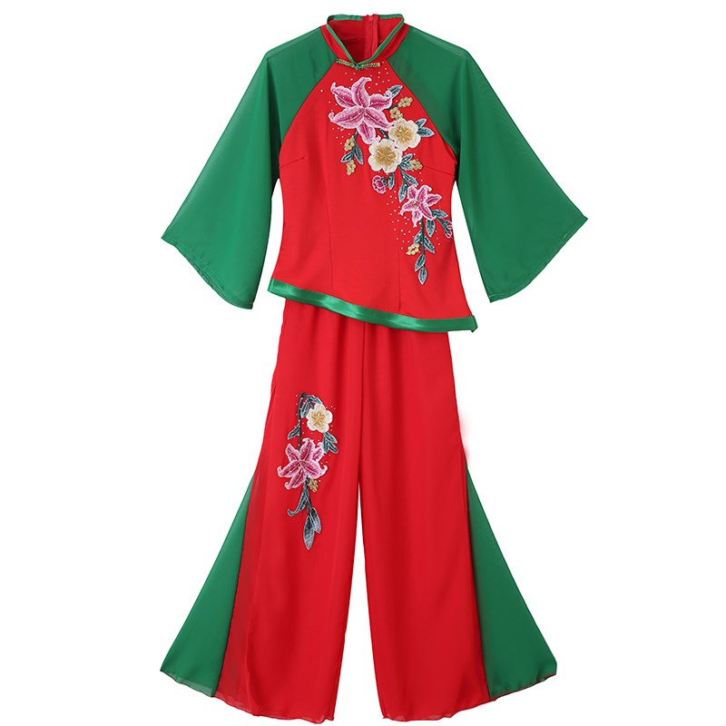 秧歌演出服民族风表演跳舞蹈服古典绣花广场舞服装新款套装女新品