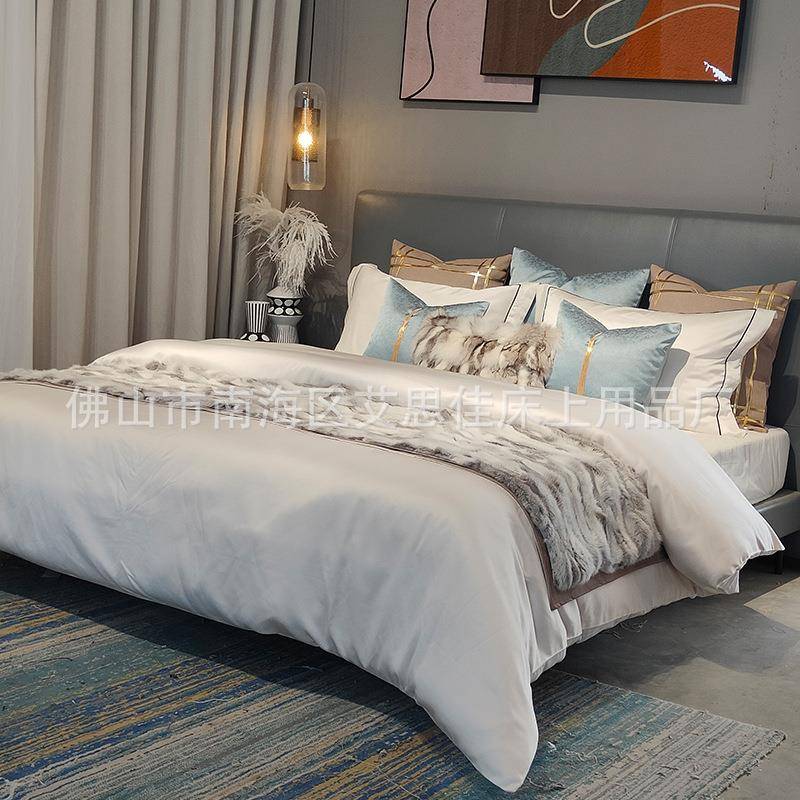 现代轻奢咖色床品样板间高端奢华家具店卖场售楼部摆场软装设计