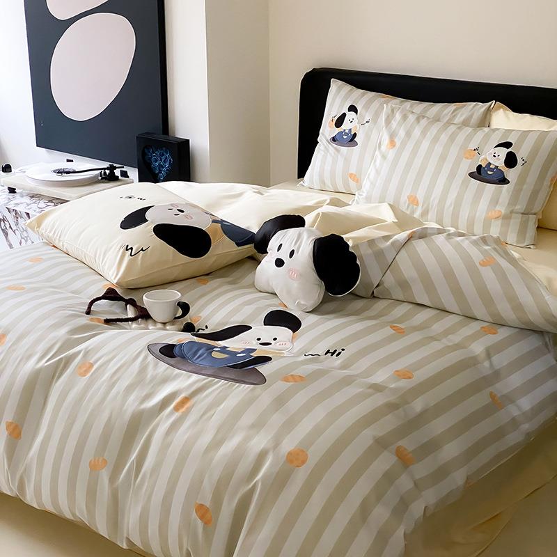 卡通100S长绒棉全棉四件套可爱儿童小狗刺绣数码印花被套床上用品