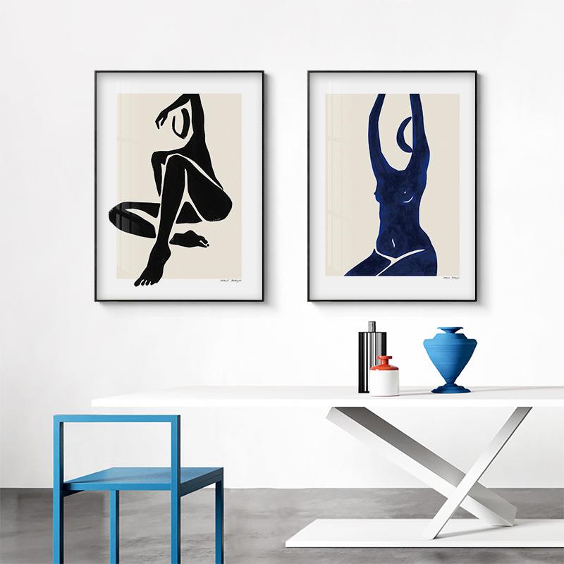 北欧现代简约抽象人物简笔油画躯体描绘样板房挂画卧室客厅装饰画