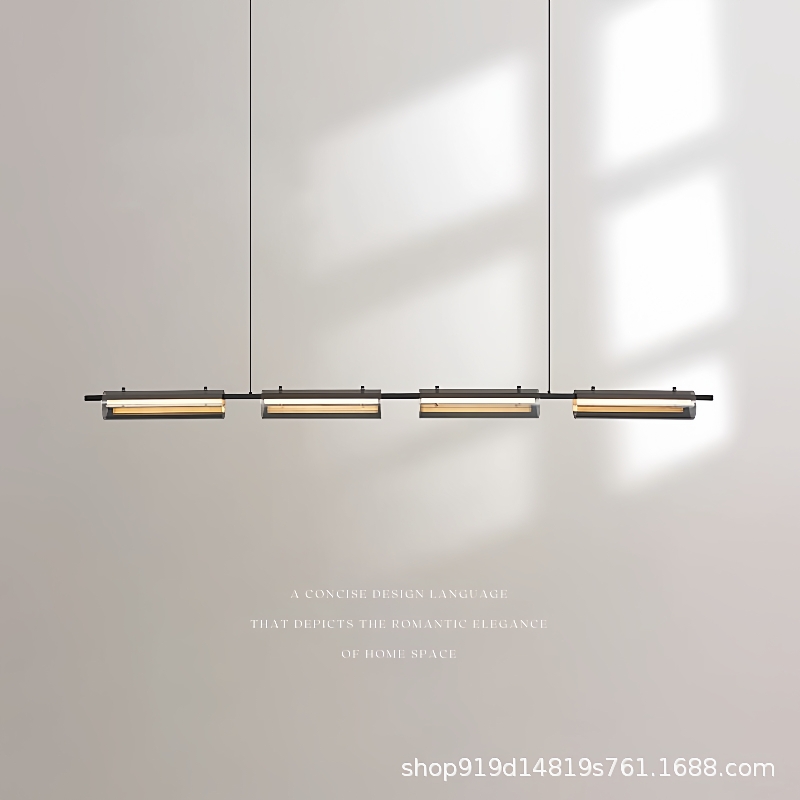 餐厅吊灯设计师创意高级感一字法式意式轻奢全铜长条艺术餐桌灯具