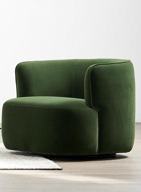 美式乡村轻奢布艺单人沙发椅现代简约旋转墨绿色休闲椅办公扶手椅