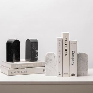 现代创意大理石书档摆件软装样板房书房书架书桌面书夹书立装饰品