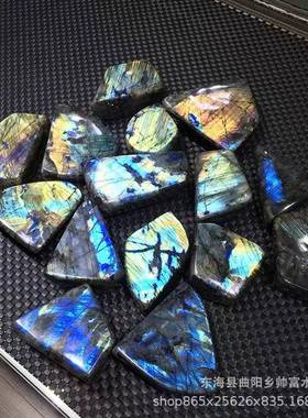 天然水晶原石打磨蓝光拉长石摆件灰月光石摆件热销