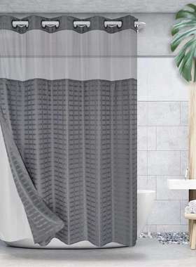 白色长方格防水浴帘宾馆接纱透光双层阴阳条免打孔隔断