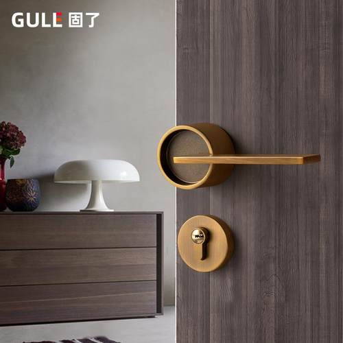 卧室门锁室内北欧静音实木门锁现代简约磁吸门锁黄古铜美式房门锁