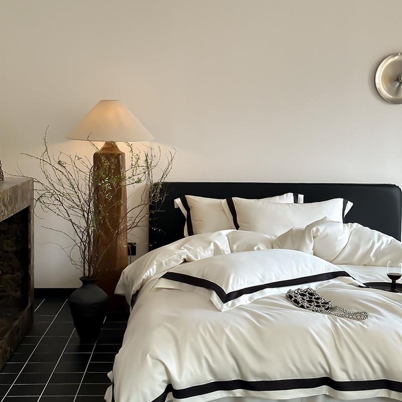 新款V7HM7高级轻奢风纯色100S天丝棉四件套双层拼角舒适柔软