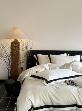 新款V7HM7高级轻奢风纯色100S天丝棉四件套双层拼角舒适柔软