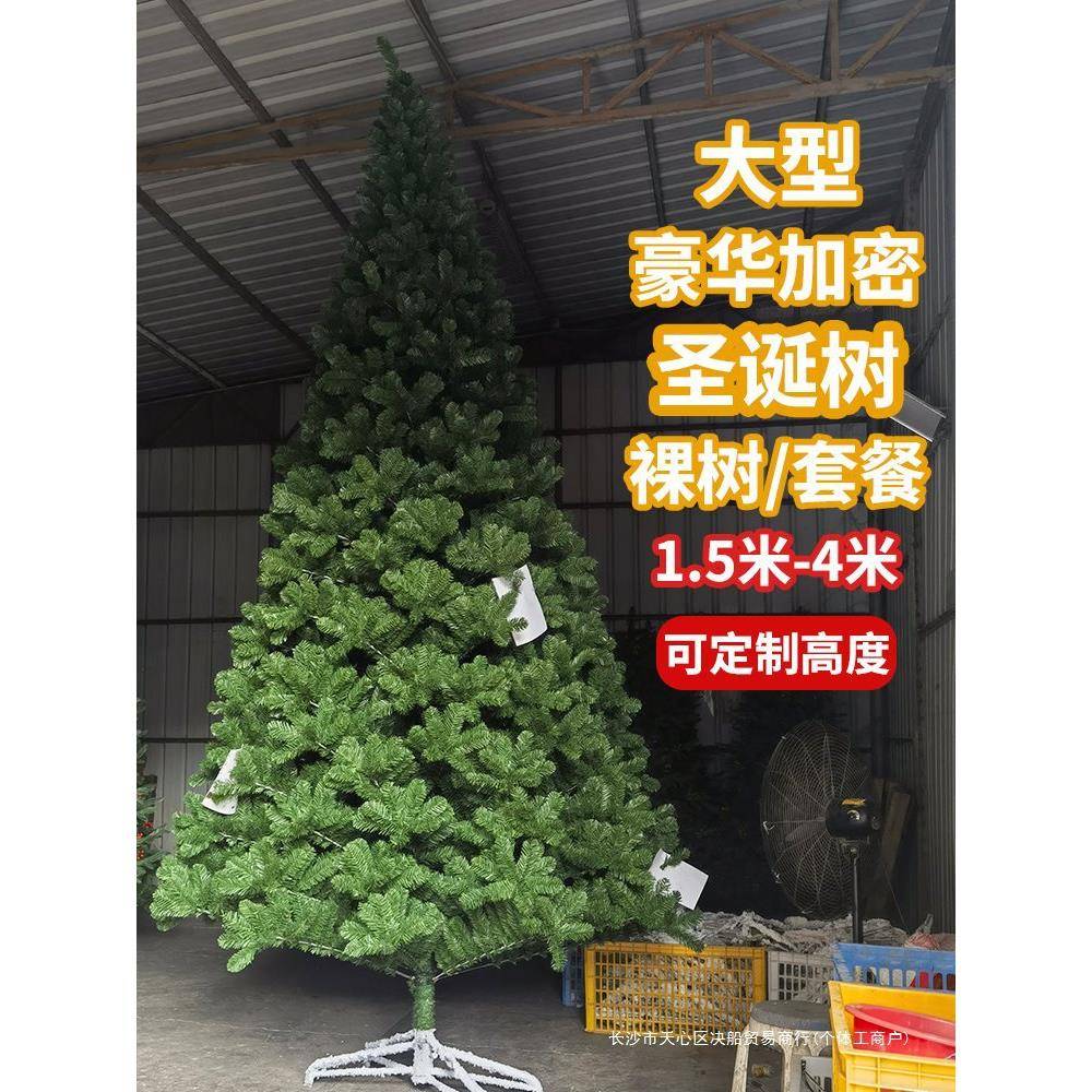 出口胖款加密圣诞树绿树1.8m2.1m2.4米3米大型家用商用圣诞树套餐