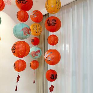 G3V婚房布置喜字灯笼瀑布串挂件房间商场走廊结婚礼客厅卧室挂饰