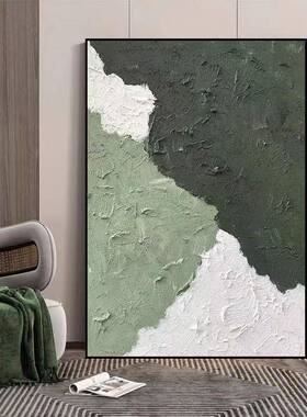 现代简约厚肌理绿色客厅装饰画轻奢高端玄关走廊挂画巨幅手绘油画