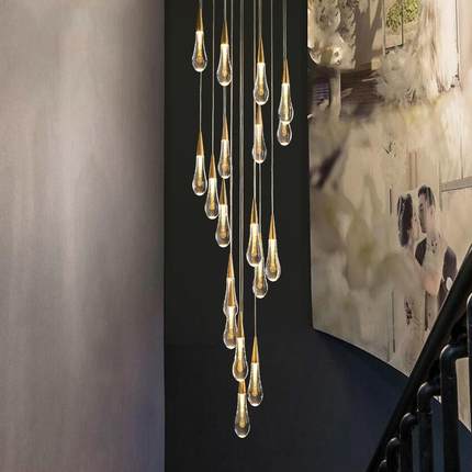 楼梯K9水晶长吊灯loft公寓北欧简约客厅创意后现代别墅复式楼轻奢