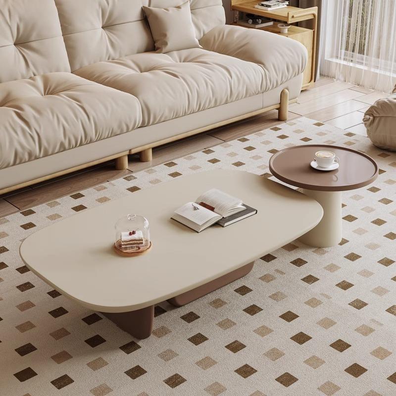 轻奢奶油风岩板茶几现代简约2025款家用客厅小户型异形不规则茶几