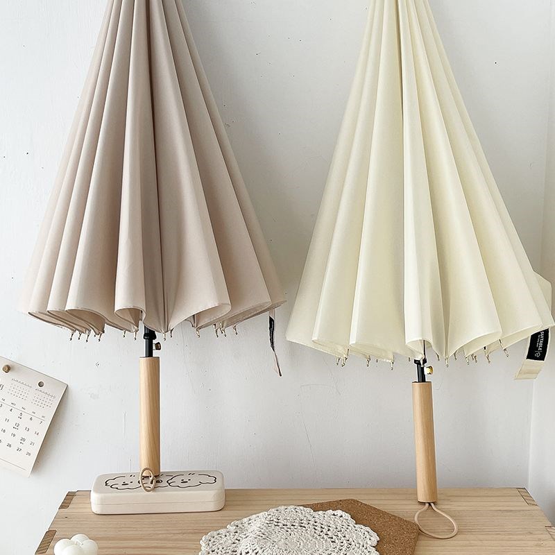 日系直柄雨伞加大1n6骨半自动双人实木手动加厚结实抗风简约复古