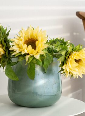 赫本家法式中古风玻璃花瓶敞口高级感花瓶艺术摆件轻奢大口径矮款