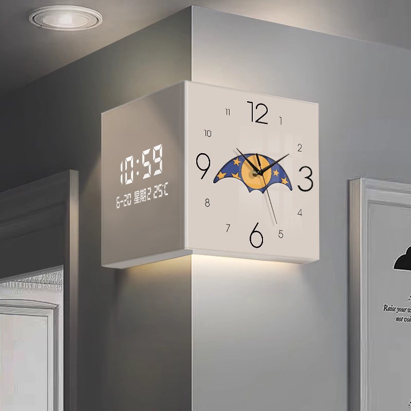 客厅转角时钟f现代简约电子2025新款双面挂钟创意拐角挂墙钟表壁