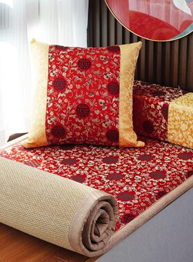 喜庆红石榴飘窗垫窗台垫定制四季通用红色结婚婚房双面主卧阳台垫