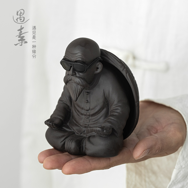 陶瓷紫砂功夫茶具茶漏茶滤茶宠家用茶叶过滤网一体滤茶龟仙人摆件