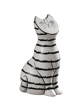 创意轻奢平脸猫条纹陶瓷摆件现代家居软装样板房售楼处饰品工艺
