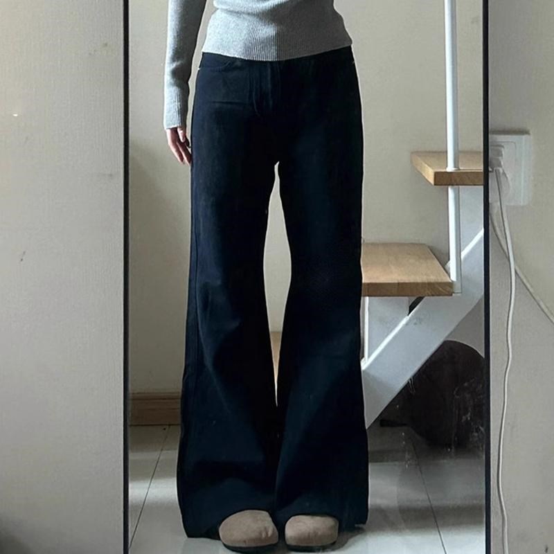 大码黑色不贴腿微喇叭牛仔裤女装高腰宽松阔腿显瘦百搭直筒长裤子