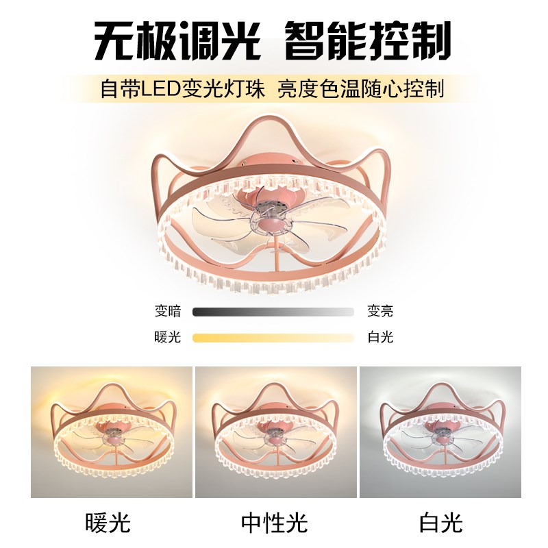 风扇灯轻奢卧室吸顶一体智能电扇灯儿童房网红创意皇冠吊扇灯家用
