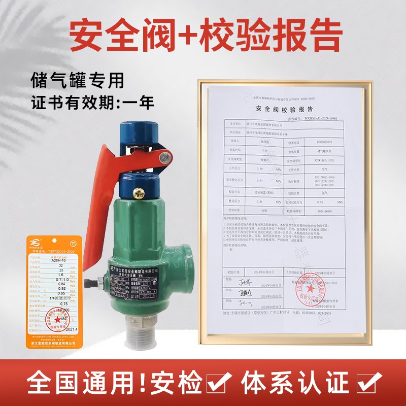 安全阀压力表带检测报告合格证Y100储气罐A27A28X空压机ISO认证