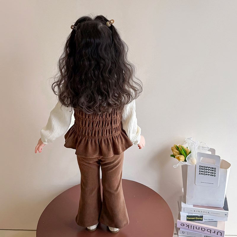 女童假两件衬衫套装2025新款女孩喇叭裤两件套宝宝设计感韩版春装