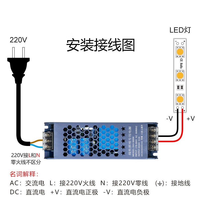 led线性灯带变压器220v转变12V24V控制超薄静音灯带箱型电源开关