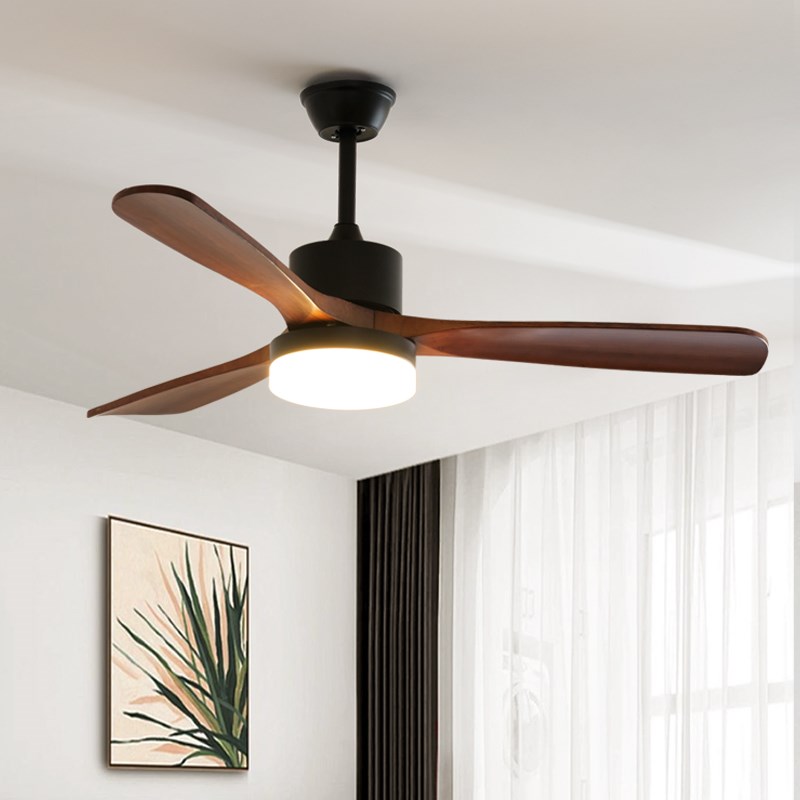 中古风侘寂高端实木简约变频静音吊扇灯家用美式复古一体风扇灯