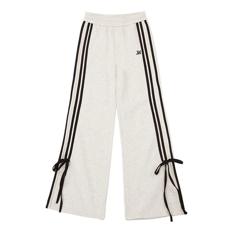 自然涩灰色条纹显瘦微喇裤女秋冬季休闲卫裤小个子加绒拖地长裤子