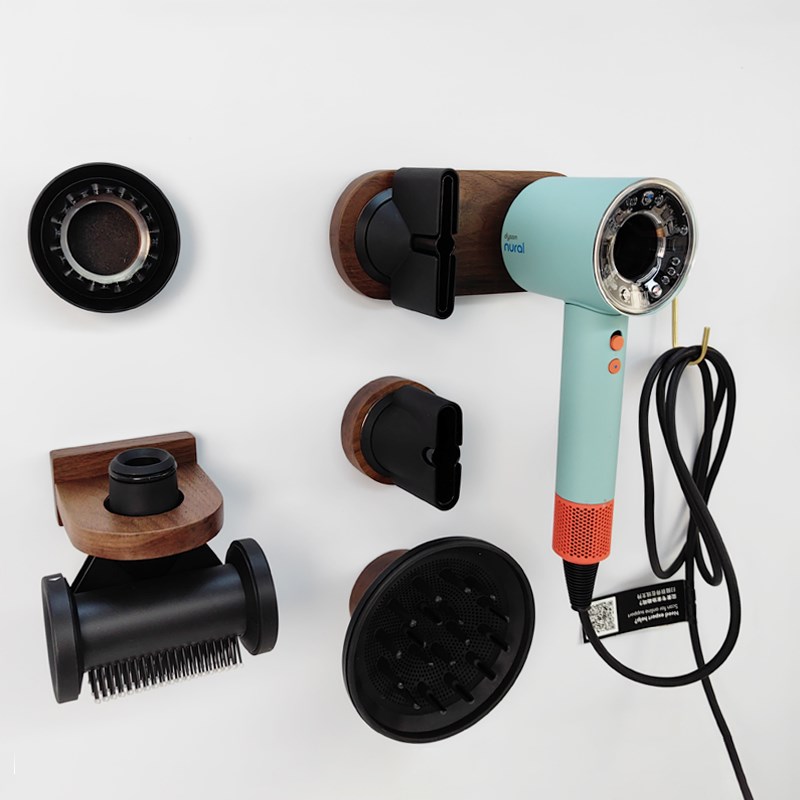 黑胡桃实木Hd16戴森吹风机支架免打孔Hd15置物架风嘴架收纳架壁挂