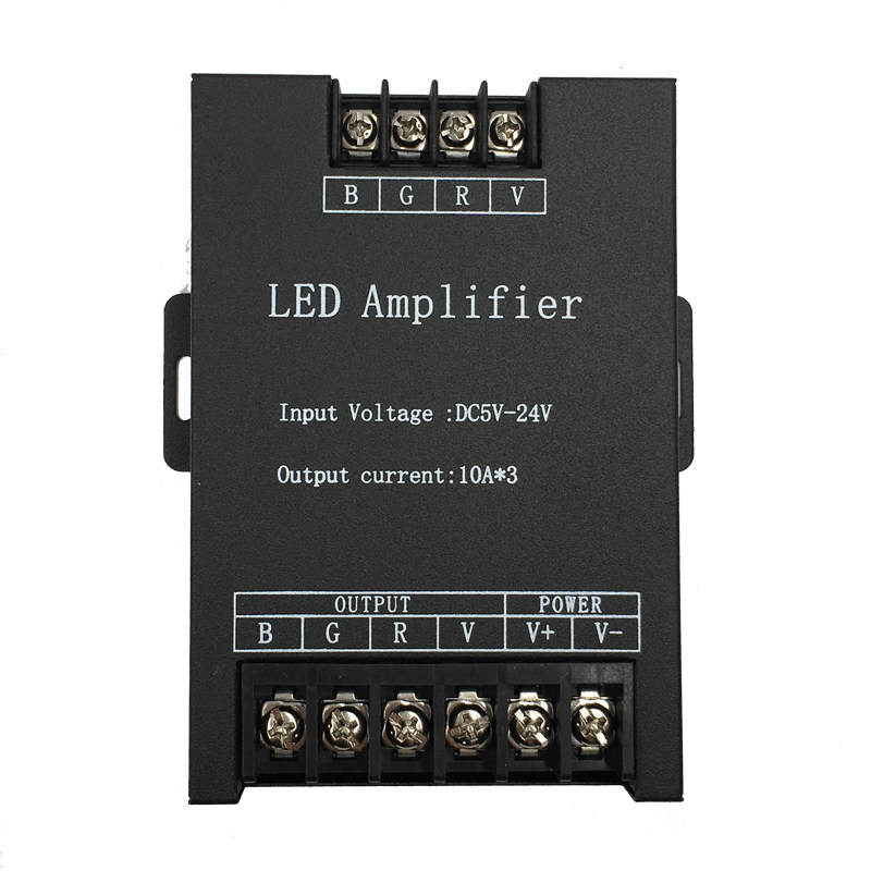 led灯带灯条5V-24V功率放大器七彩RGB控制器12V30a信号中继器45a