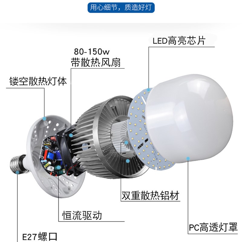 led大功率节能灯泡超亮球泡灯E27E40螺口50W80100W150W工厂车间灯