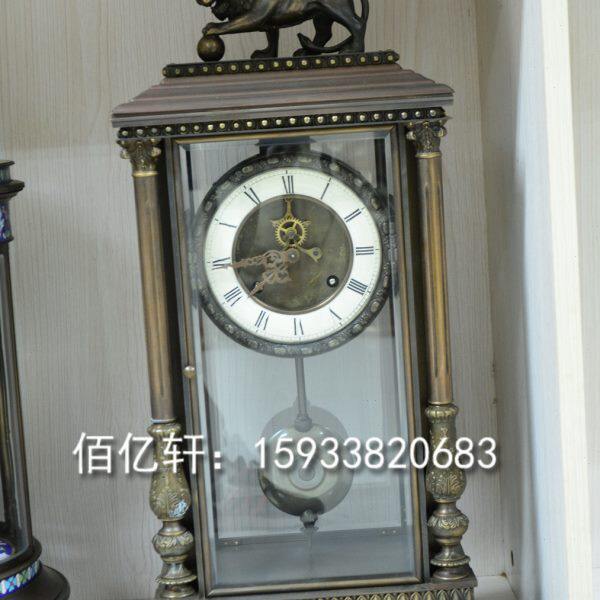 钟表古典纯铜狮子自鸣钟明卡轮表芯欧式仿古董法国回流老钟表模型