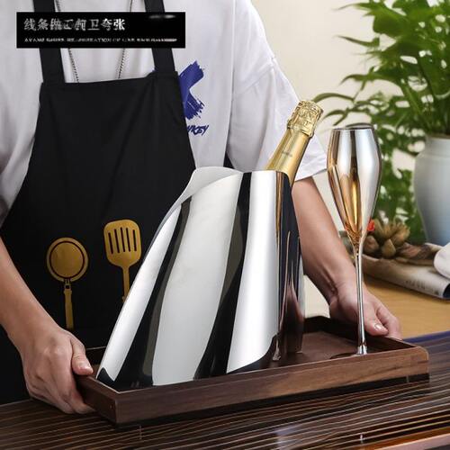 欧式不锈钢冰桶香槟红酒冰镇神器高端大气轻奢样板房客厅装饰摆件