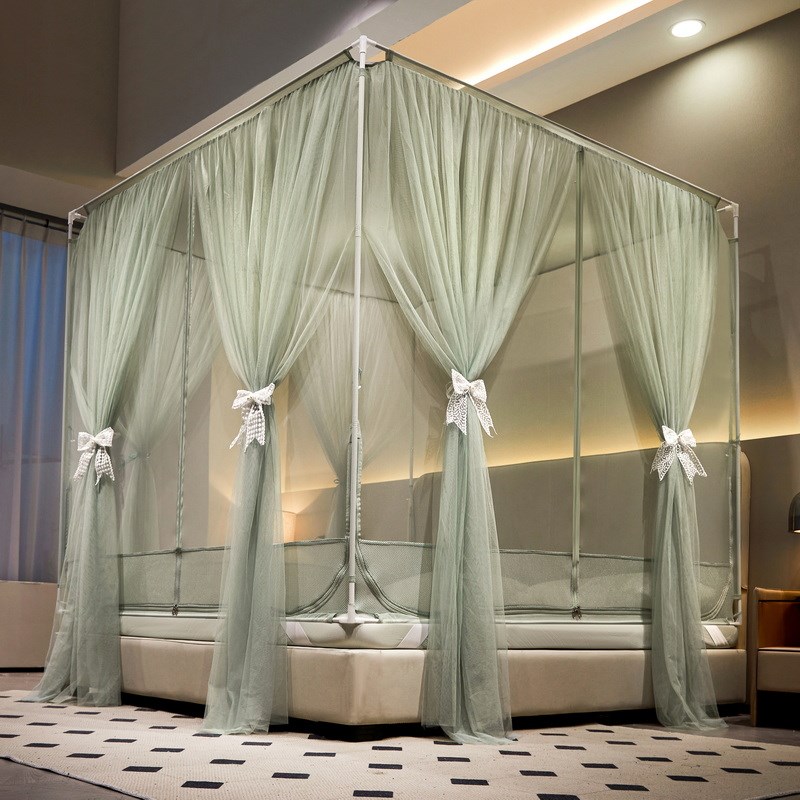 新款双层蚊帐带防尘顶床笠式带加固绑带坐床拉链蚊帐W防摔家用方