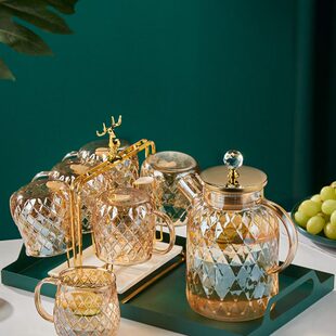 古道品茗耐高温玻璃凉水壶家用客厅商用琥珀色凉白开玻璃杯冷水壶