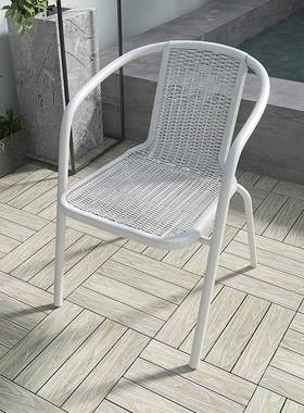 9W户外仿藤椅子家用藤椅休闲单人室外阳台白色靠背桌椅庭院露天桌