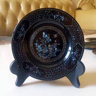非遗漆器盘贝壳镶嵌螺钿餐盘大碟漆盘手工钿螺果盘茶杯托圆盘摆件