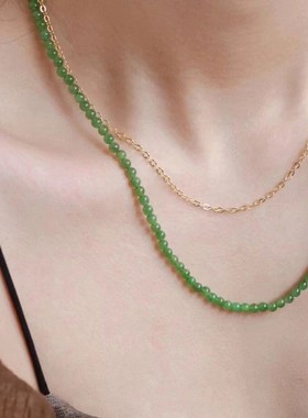 碧玉髓超细小珠女士项链锁骨链菠菜绿阳绿果绿简约项链